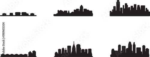Skyline progressions icon set, flat black vector design