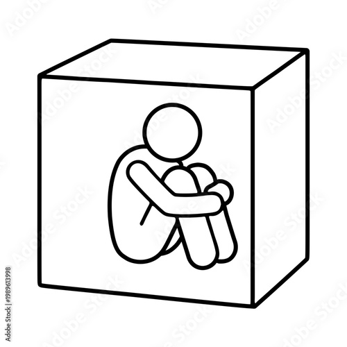 孤独と不安を抱える人物のラインアイコン