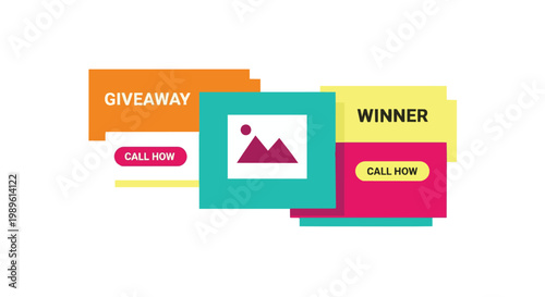 Colorful Flat UI Elements for Social Media Giveaway and Contest Winner Announcements with Call to Action Buttons