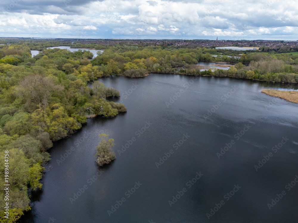 Obraz premium Aerial View over Rushden Lakes in Rushden Northamptonshire