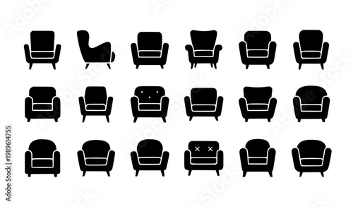 Armchair Icon Set with Various Sofa and Lounge Chair Designs for Interior Design, Furniture Illustration, Living Room Graphics and Home Decor Concepts