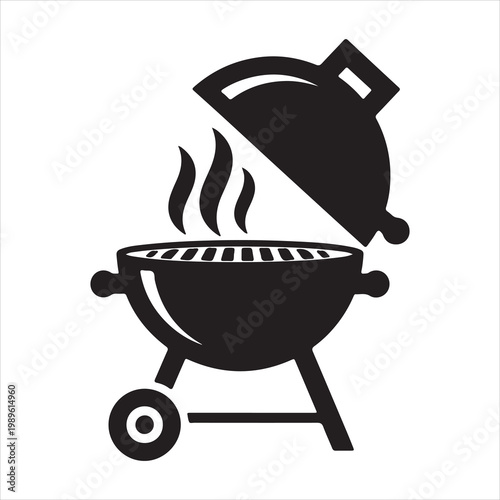 Black barbecue grill with lid open vector illustration