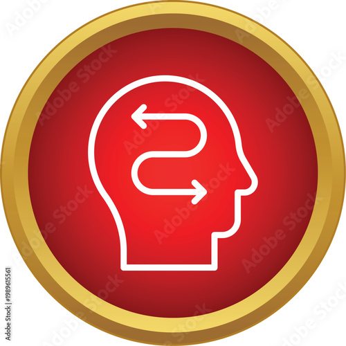 Head outline with arrows depicting cognitive processing and decision making