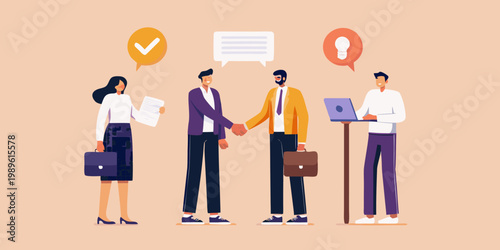 Business professionals collaborating and shaking hands on a successful deal