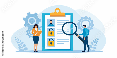 Data security and personnel screening process illustrated with modern design elements