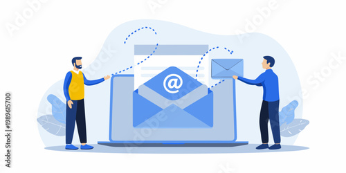 Digital communication two men exchanging emails via a computer