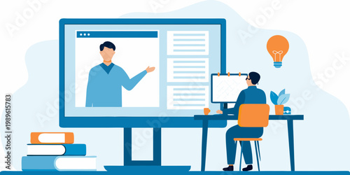 Man participating in a virtual meeting while working from home