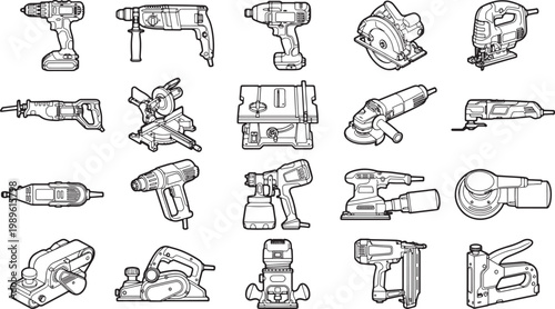 A comprehensive set of workshop tools, meticulously outlined for illustrative purposes.