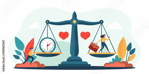 Balance between work life and personal life represented by scales