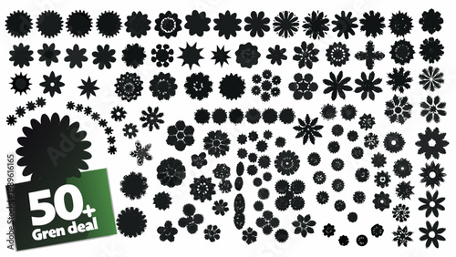 Collection of diverse black floral silhouettes arranged on a white background