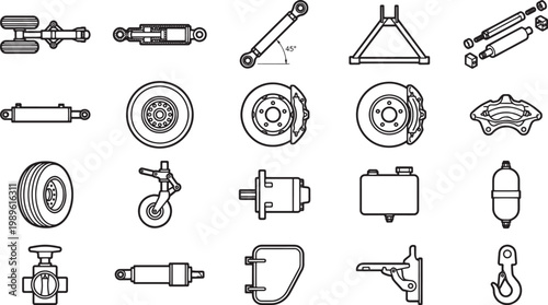 An illustrated aviation parts, a detailed view of essential components in a captivating, monochromatic presentation.