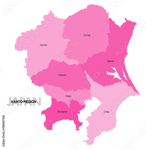 [日本地図] 関東地方の県名入り位置地図 (英語)