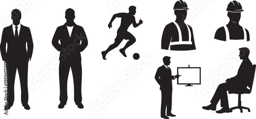 Diverse silhouette collection business professionals athletes and individuals in action