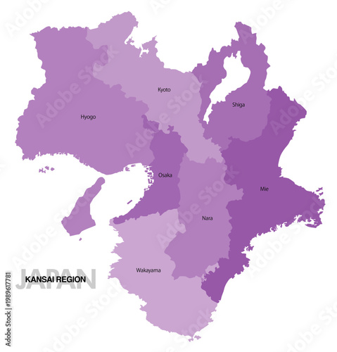 [日本地図] 近畿地方の県名入り位置地図 (英語)