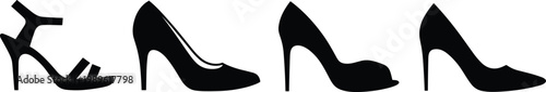 Women high heel shoes icon set including sandal and pump silhouettes, fashion footwear collection for retail design branding ecommerce and style illustration