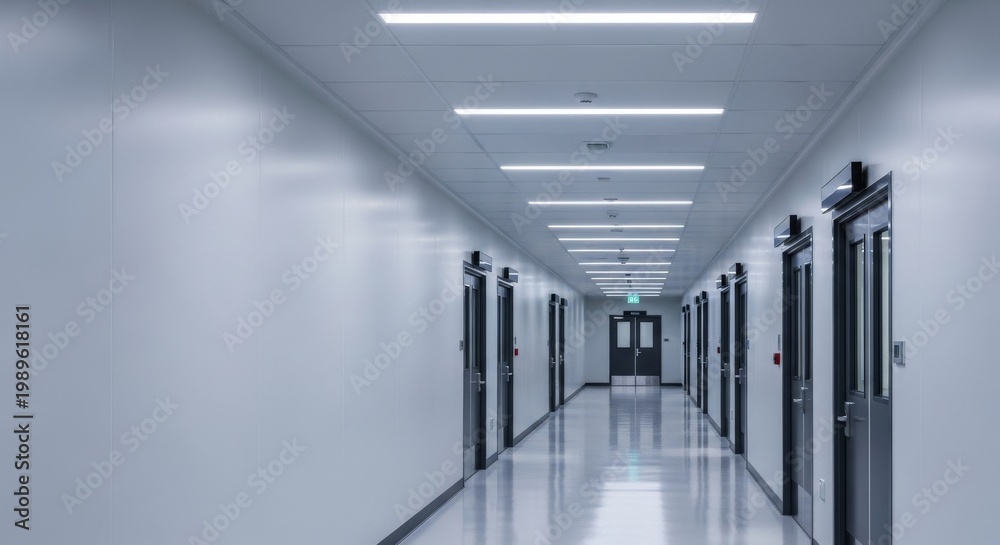 Fototapeta premium Modern sterile corridor with bright fluorescent lighting