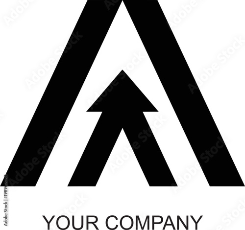 Sleek abstract letter A logo with an upward arrow symbol, representing progress, growth, and aspiration. This modern vector graphic is ideal for business branding and company identity