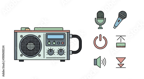 Vintage Radio and Microphones Icons.