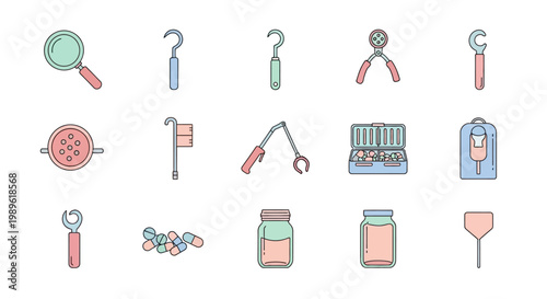 Various household and kitchen tools.