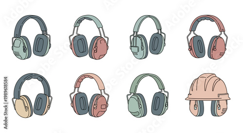 Collection of Various Noise Reduction Headphones.