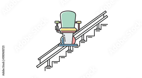 Chair on escalator going up stairs.