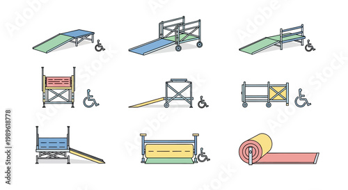 Colorful wheelchair ramps for accessibility.