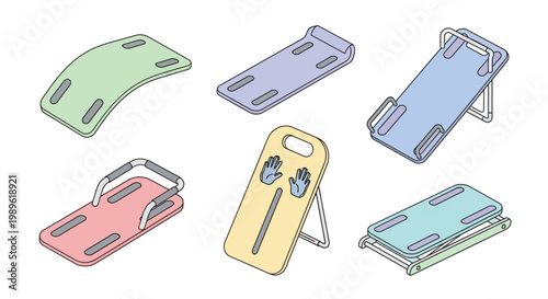 Colorful phone stands on display.