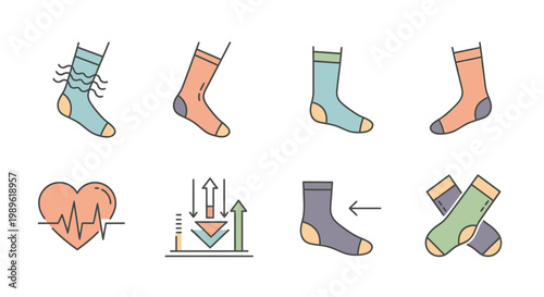 Collection of Sock Icons and Health Symbols.