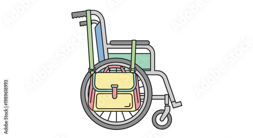 Wheelchair with bag attached side view.