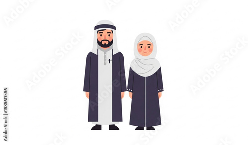 Muslim couple full body portrait traditional arab clothing man and woman vector illustration isolated on white background