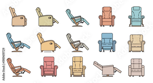 Collection of various reclining chairs.