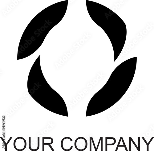 Abstract black minimalist logo with four interconnected organic shapes forming a dynamic circular pattern, representing unity, growth, and continuous flow for modern branding