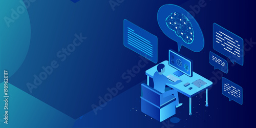 Person interacting with artificial intelligence and data visualization systems