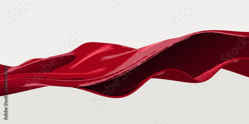 Abstract flowing red ribbon design against a light beige background