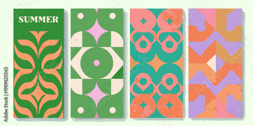 Four retro style patterned bookmarks in vibrant summer colors