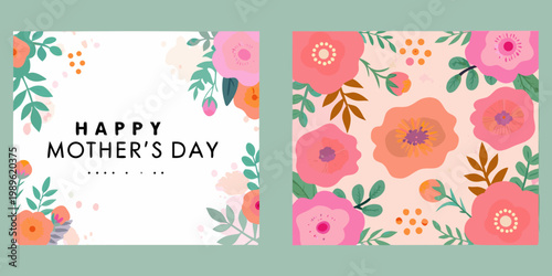 Floral mother s day card designs with pink and orange blossoms