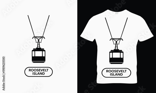 Roosevelt island tramway on white tshirt and white background 1