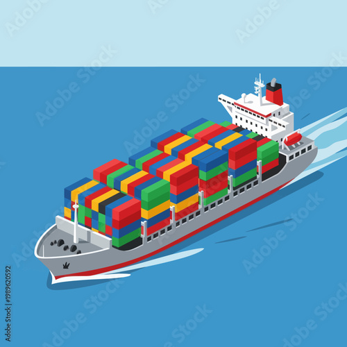 Cargo Ship Carrying Colorful Containers Across the Ocean.