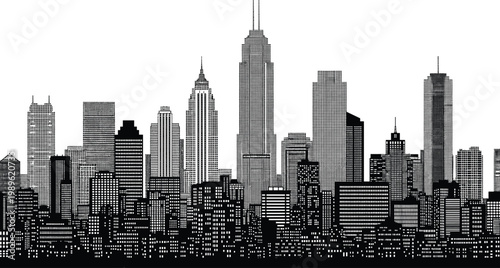 Schilderij op canvas New York City Skyline Vector Illustration Featuring Halftone Dotted Texture With