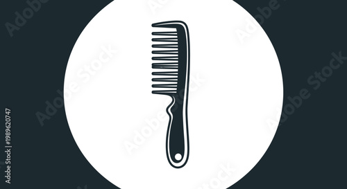 Black silhouette of a hair comb on a dark background with a white circular highlight.