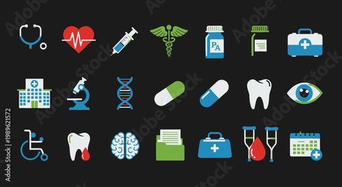 Medical Healthcare Symbols Icons Set.