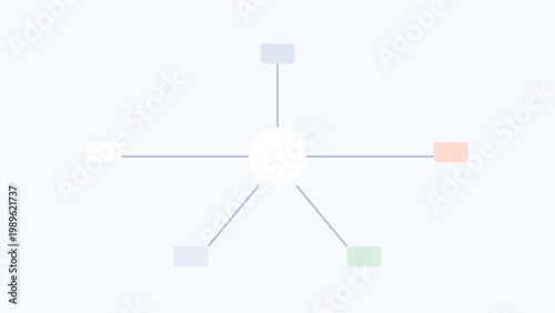 Premium SaaS dashboard background with radial hub layout, minimal connected UI modules, soft pastel admin interface and clean modern system design