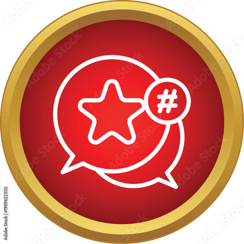 Speech bubbles with a star and hashtag icon representing online communication and popularity