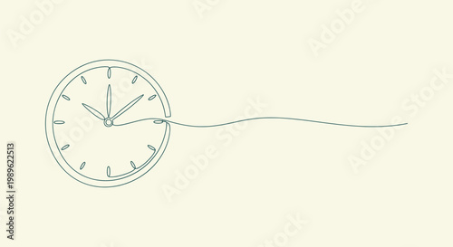 Minimalist continuous line art of a wall clock symbolizing time passing and schedule management.