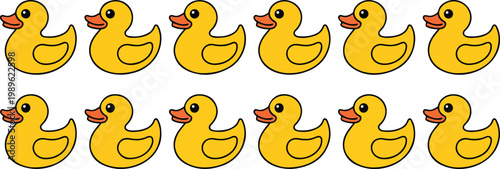 Yellow rubber duck toy vector illustration set featuring cute plastic ducks for bath time baby nursery and toy design