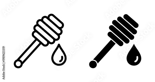 Honey dipper stick icon with dripping liquid drop
