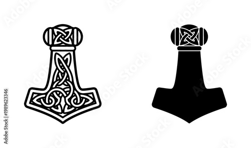 Viking Mjolnir Hammer Icon with Celtic Knotwork
