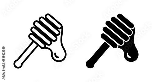 Honey Dipper Stick Icon Set with Drip