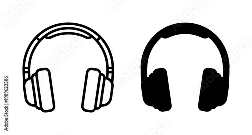 Headphones Icon Set with Outline and Solid Black Styles