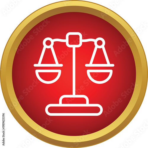 Scales of justice icon showing balance and equality on a red circle